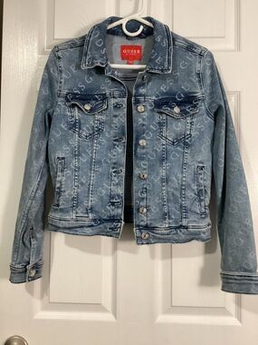 GUESS Light Blue Denim Jacket with ghosted Logo Print